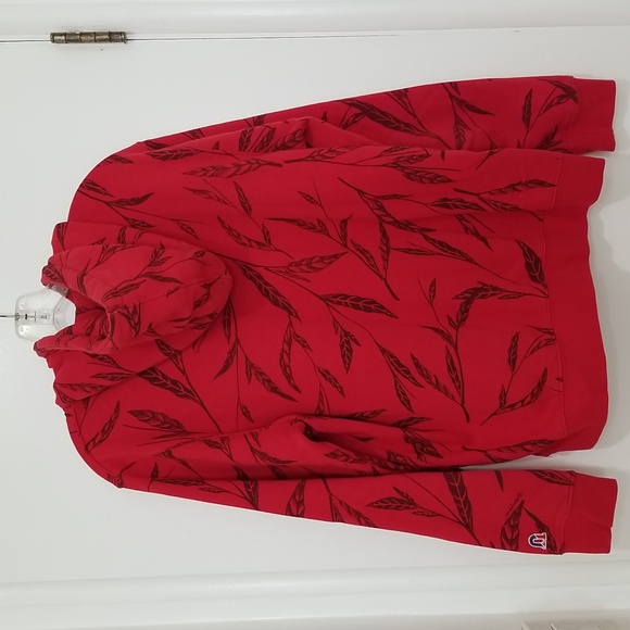 Undefeated men's red streetwear pullover hood with leaf print Size L - Picture 6 of 8